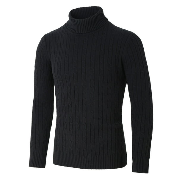 Fubotevic Men Turtleneck Stylish Ribbed Cable Knit Long Sleeve Pullover Sweater 